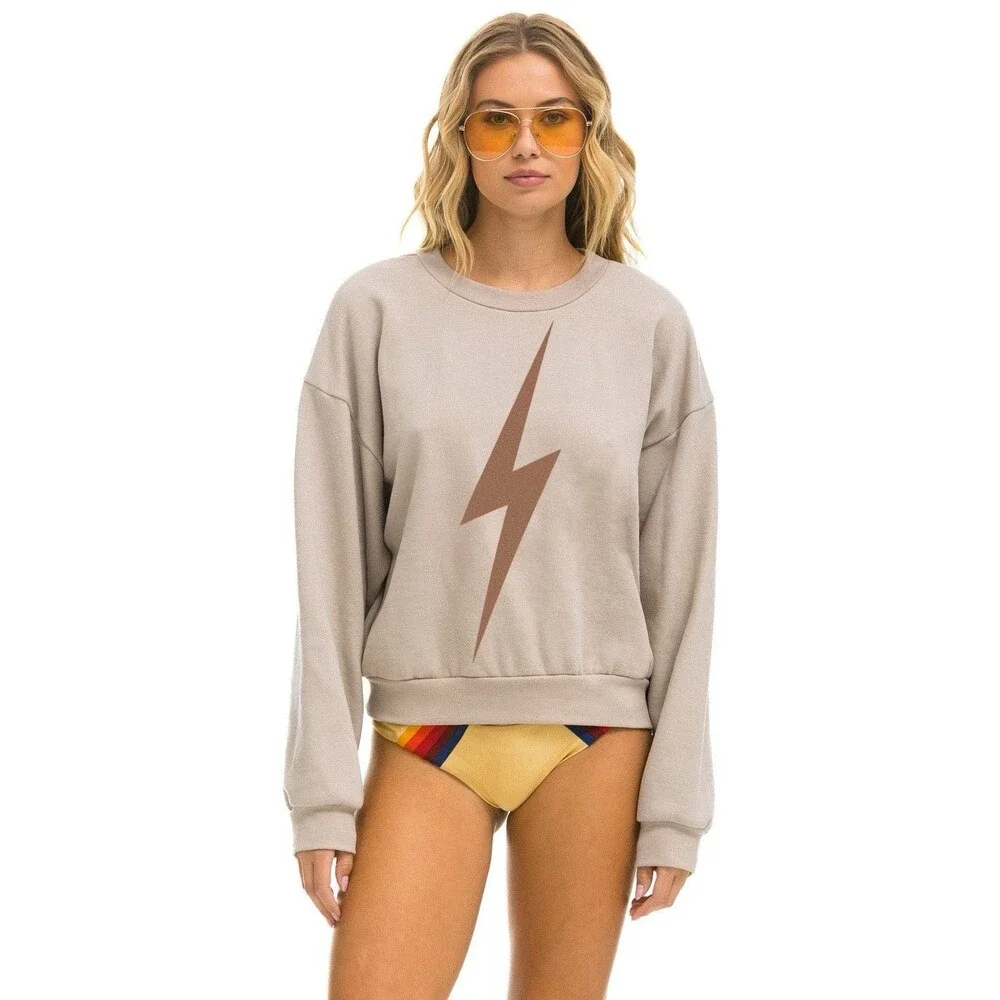 AVIATOR NATION Relaxed Bolt Graphic Crew Neck Long Sleeve Sweatshirt in Sand L - Picture 1 of 7